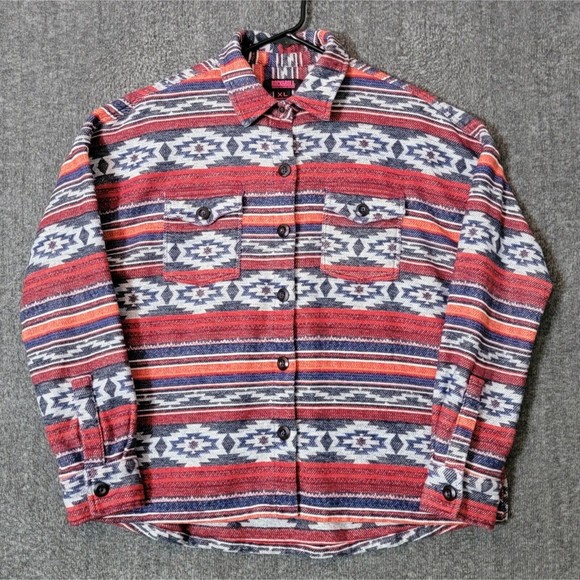 Rock & Roll Denim Shirt Womens XL Red White Blue Aztec Button Up Jacket Shacket - Picture 1 of 14